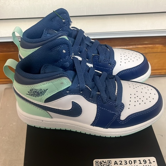 Jordan 1 Mid Mystic Navy Mint Foam sneakers PS 12c toddler Nike - Picture 9 of 13